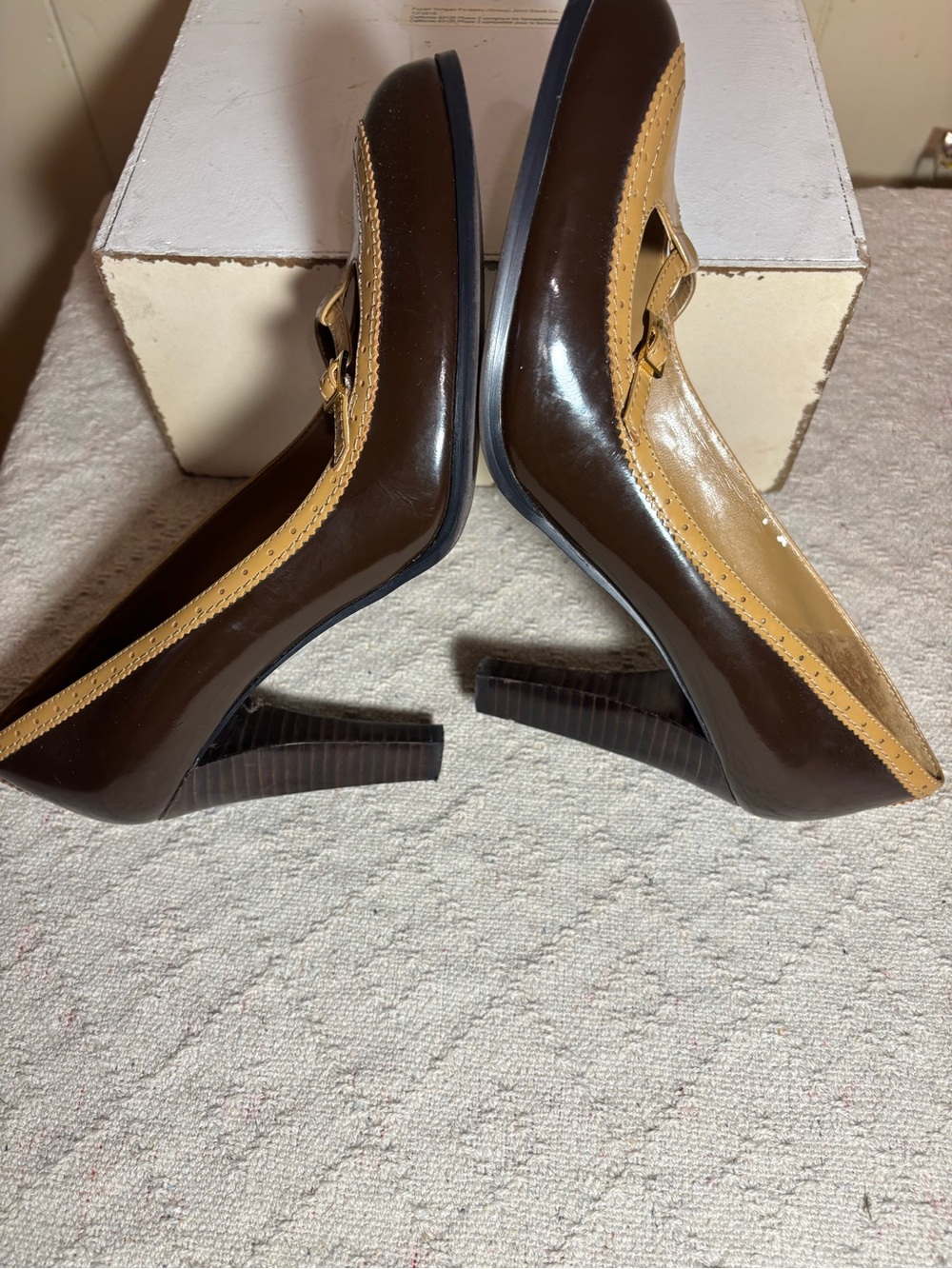 Lauren Ralph Lauren Brown and Tan Mary Jane Heeled Pumps - Picture 7 of 11